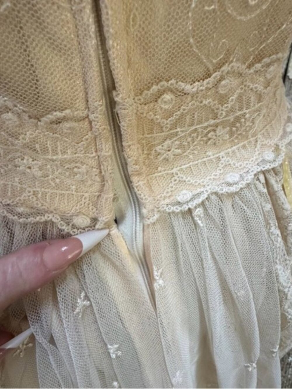 Romantic Cream Lace Bridal Gown with Sheer Overlay - Picture 8 of 8
